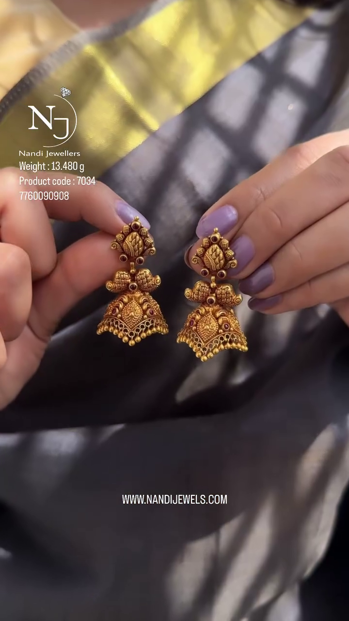 Gold Antique Jhumkas From 'Nandi Jewels'