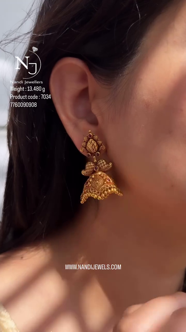 Gold Antique Jhumkas From 'Nandi Jewels'