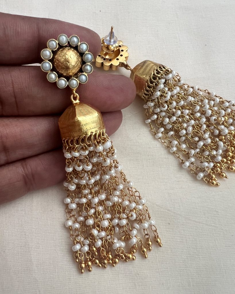 Gold Plated Pearl Handing Earrings From 'House of Taamara'