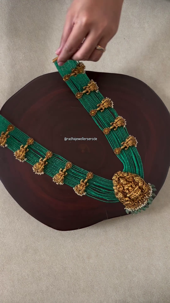 Lakshmi Motifs Emeralds Mala From 'Radha Jewellers Erode'