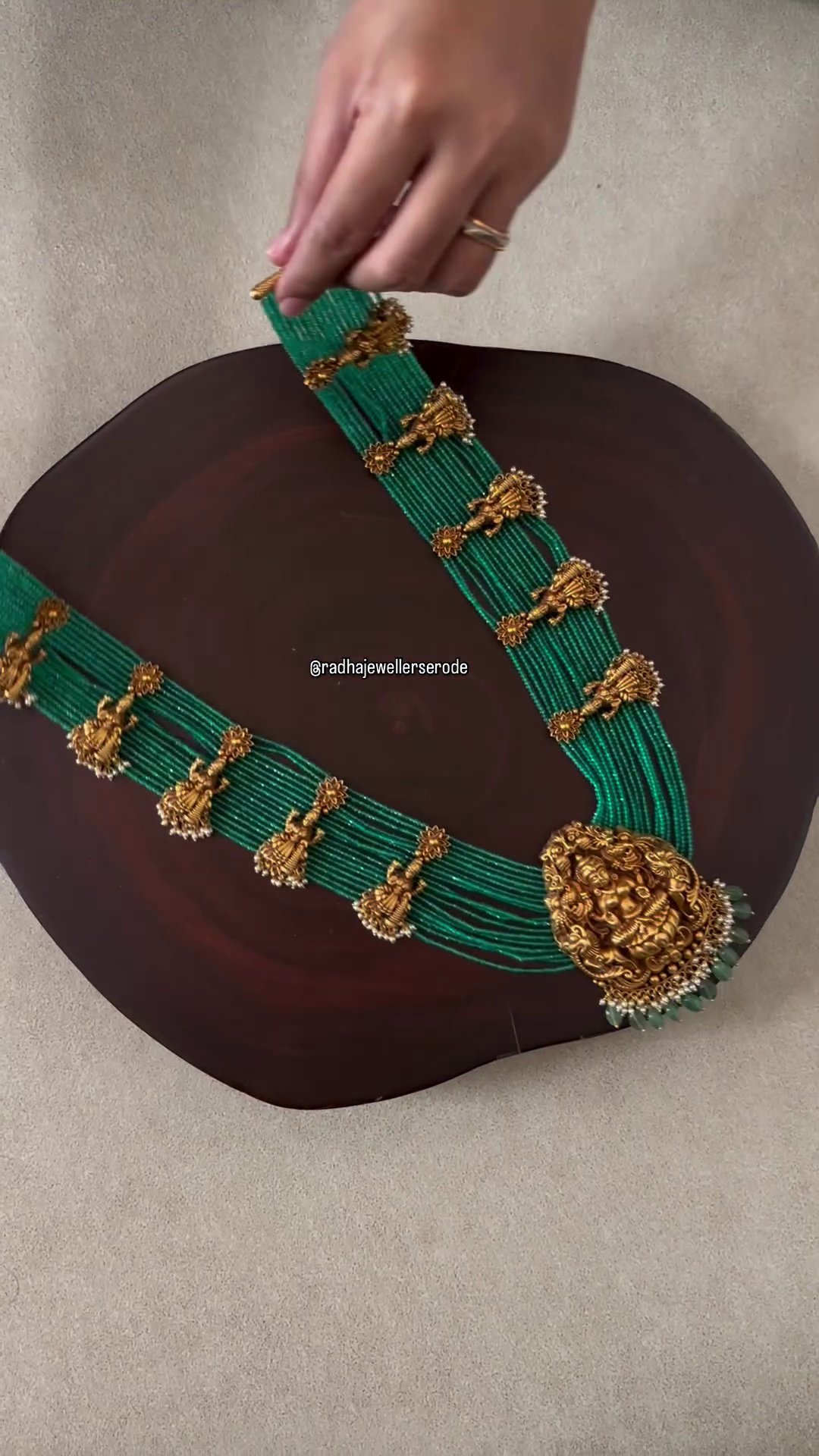 Lakshmi Motifs Emeralds Mala From 'Radha Jewellers Erode'