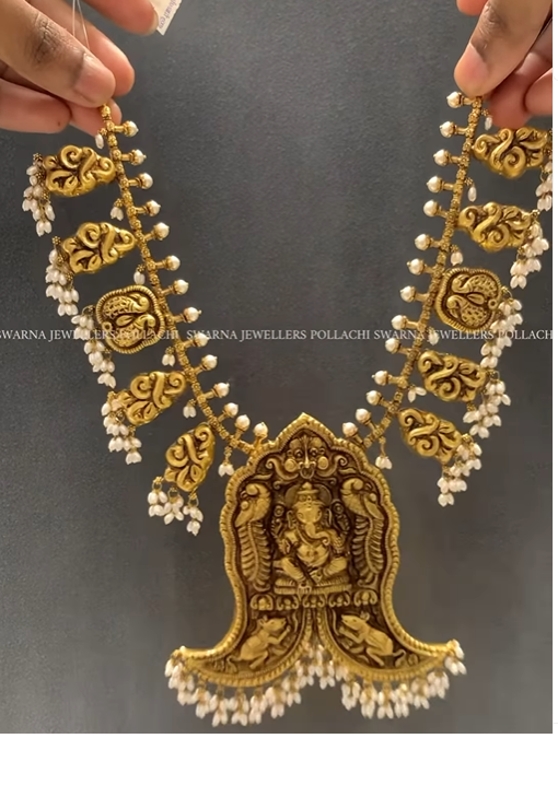 Antique Nakshi Design Guttapusalu Necklace From 'Swarna Jewellers Pollachi'