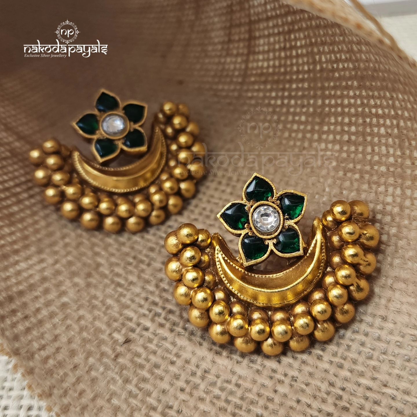 92.5 Silver Kundan Earrings From 'Nakoda Payals'