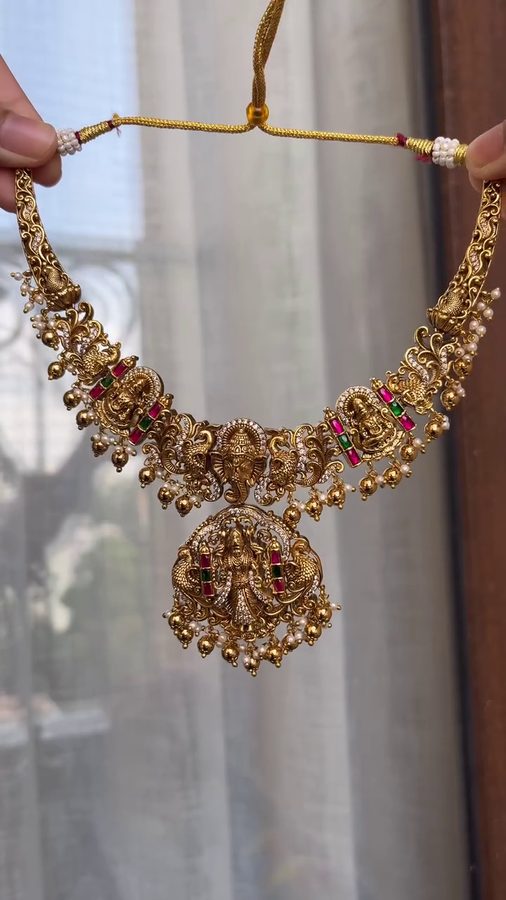 CZ Antique Temple Jadau Necklace From 'Kruthika Jewellery'