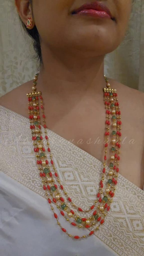 Coral Beads and Pearl Imitation Haram From 'Abharanashaala'