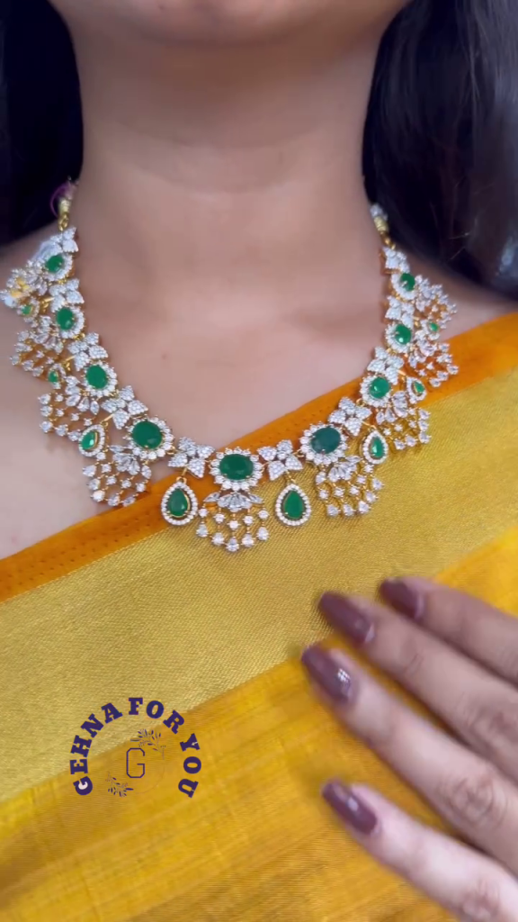 Elegant Diamond Look Emerald Necklace From 'Gehna For You'