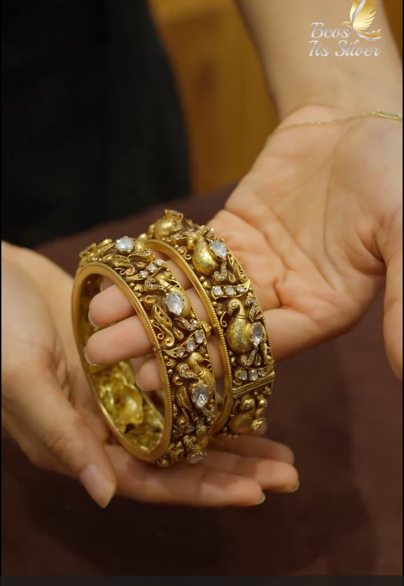 Gold Finish Nakshi Polki Bangle From 'Bcos Its Silver'