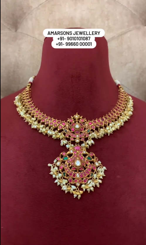 Gold Kundan Polki Necklace with Pearls From 'Amarosns Jewellery'