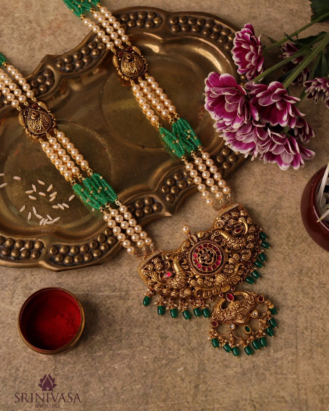 Gold Pearl Beaded Haram Sets From 'Srinivasa Jewellers'