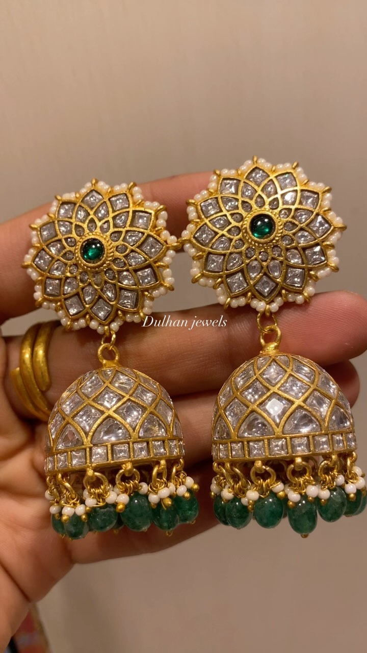 Gold Plated Jadau Kundan Jhumki Earrings From 'Dulhan Jewels'