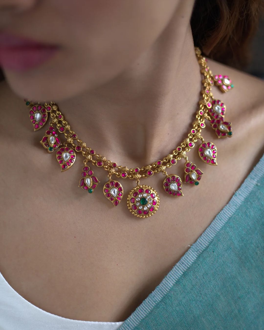 Gold Plated Multicolor Stone Necklace Sets From 'Prade Jewels'