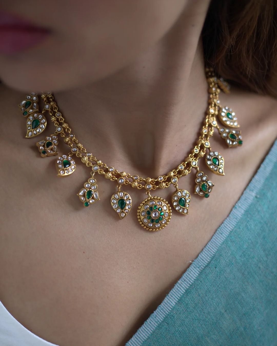 Gold Plated Multicolor Stone Necklace Sets From 'Prade Jewels'