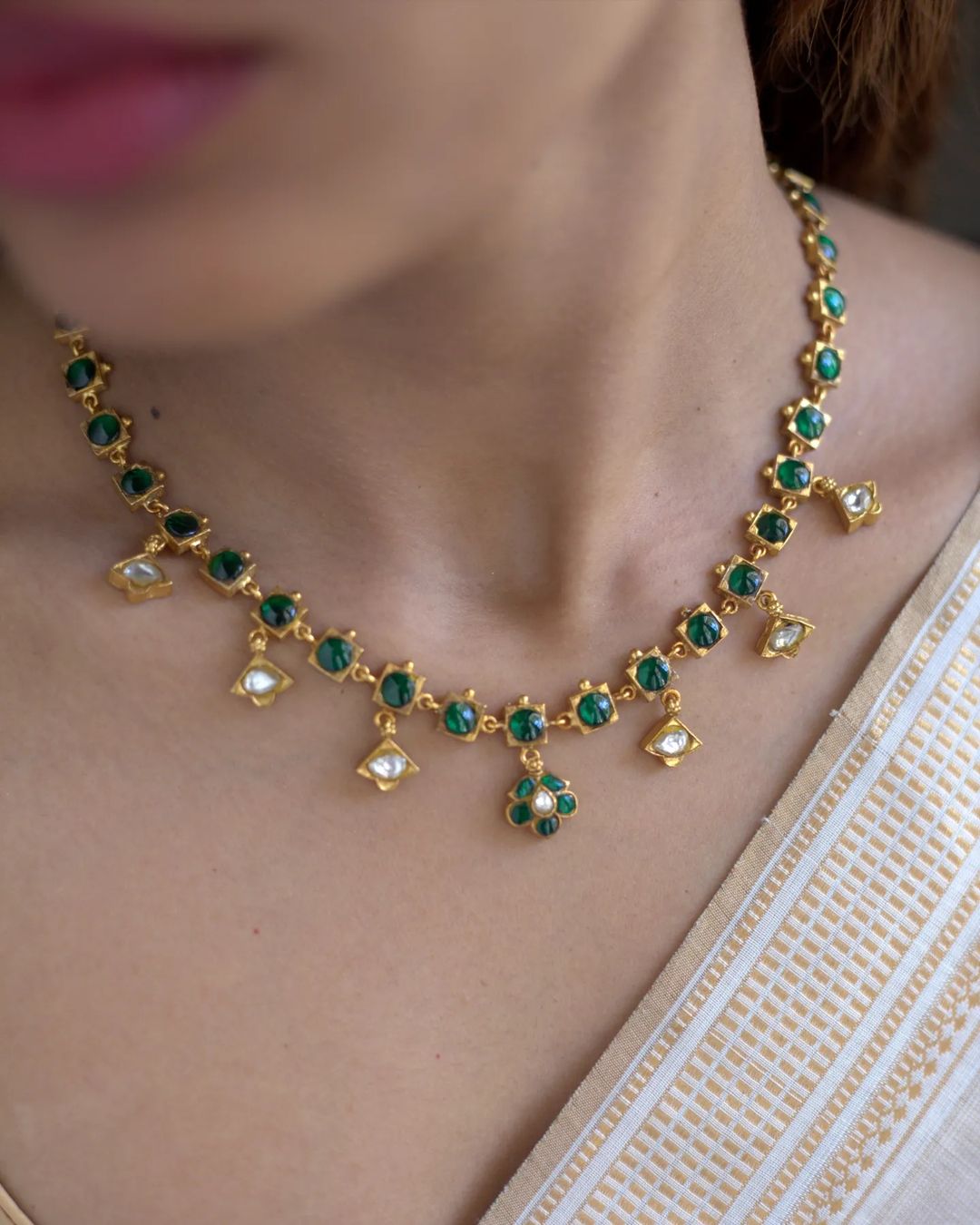 Gold Plated Multicolor Stone Necklace Sets From 'Prade Jewels'