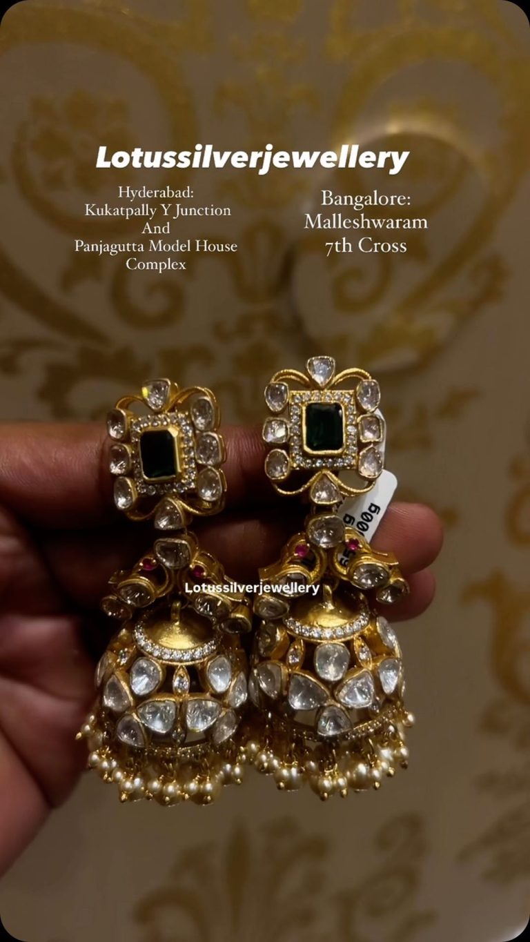 Gold Plated Polki Stone Jhumka From 'Lotus Silver Jewellery'