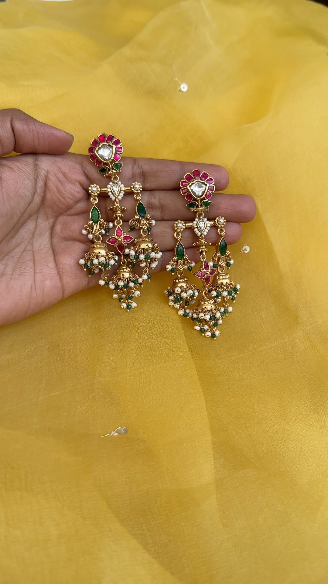 Gold Plated Tri Jhumka From 'Shop Kitakaturi'