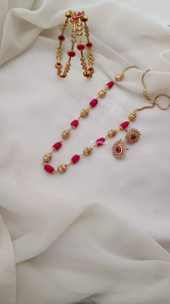 Imitation Coral Beads Jewellery Set From 'Arjunaaz'