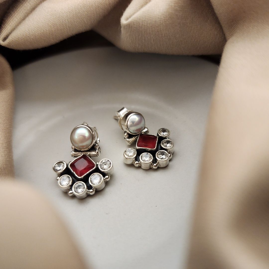 Multicolor Stones 92.5 Silver Earrings From 'Nakoda Payals'