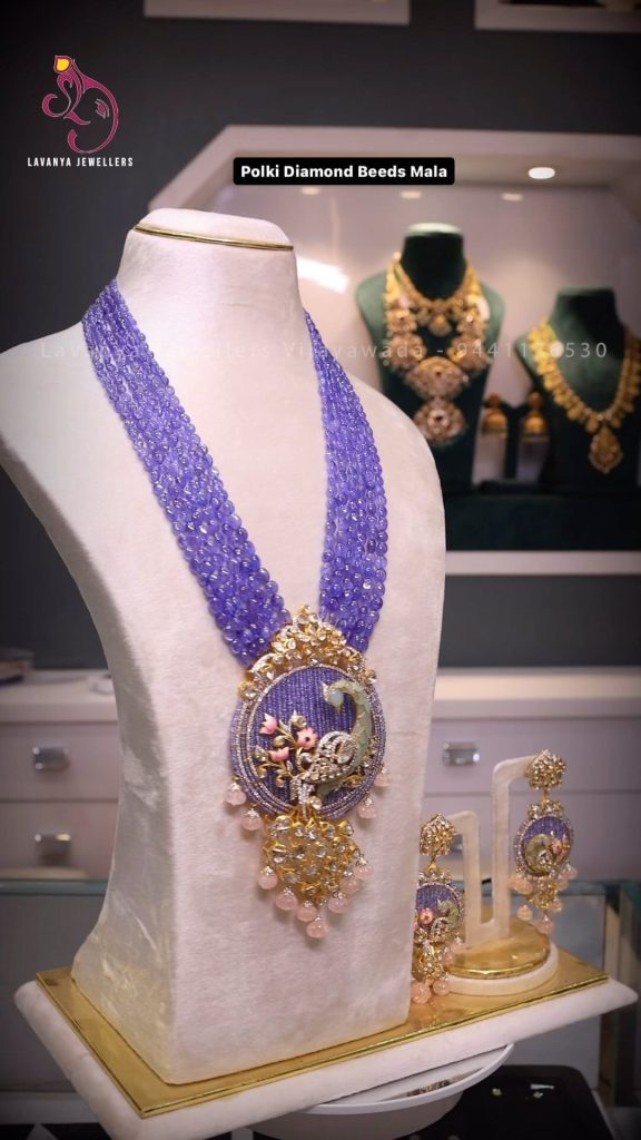 Polki Diamond Blue Tanzanite Beaded Mala From 'Lavanya Jewellers'