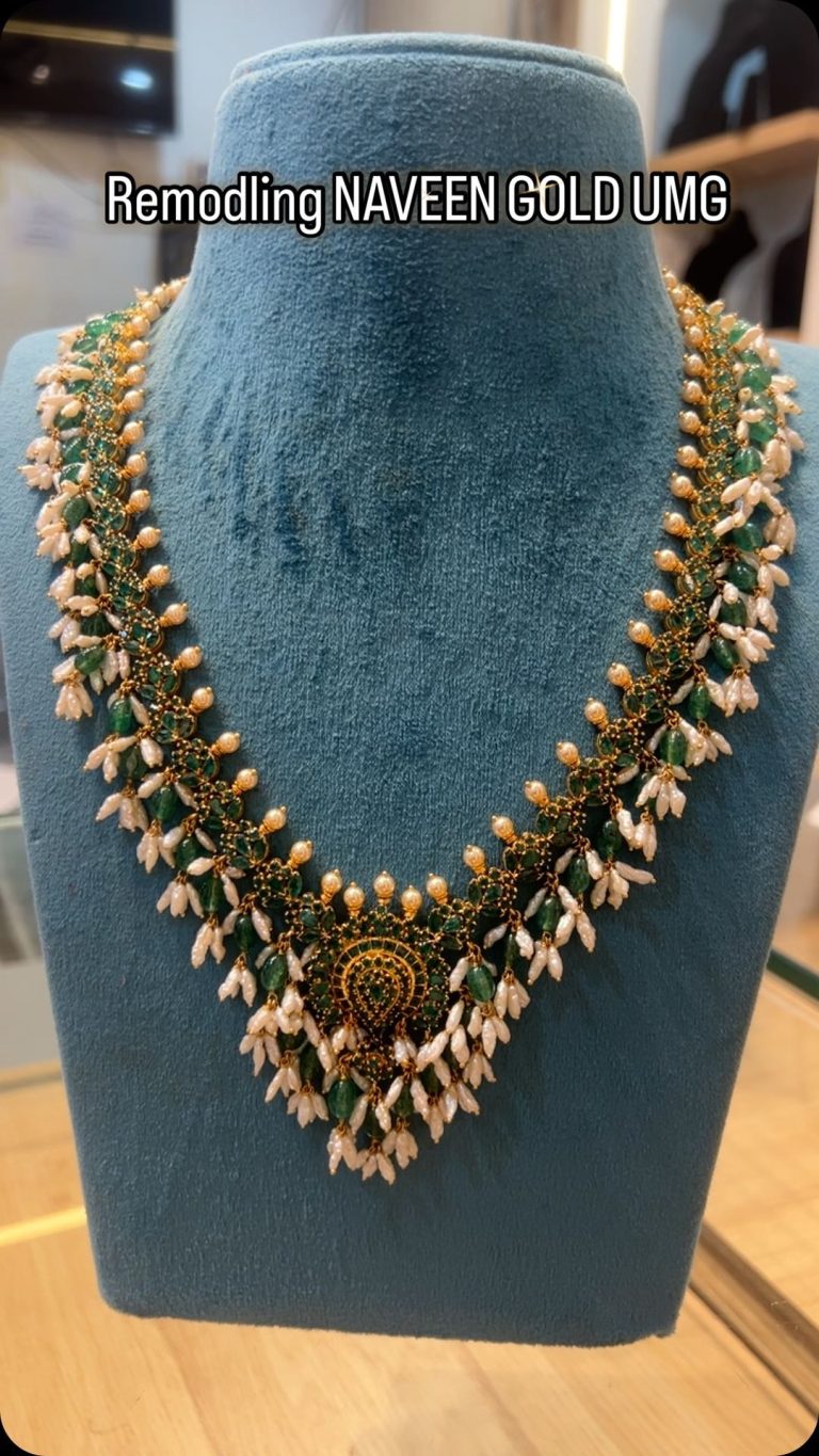 Rice Pearl Drop Green Stone Necklace From 'Umgnaveen gold'