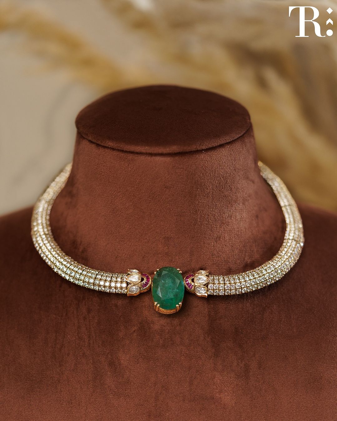 White And Green Color Stone Choker From 'Tibarumal Ramnivas'