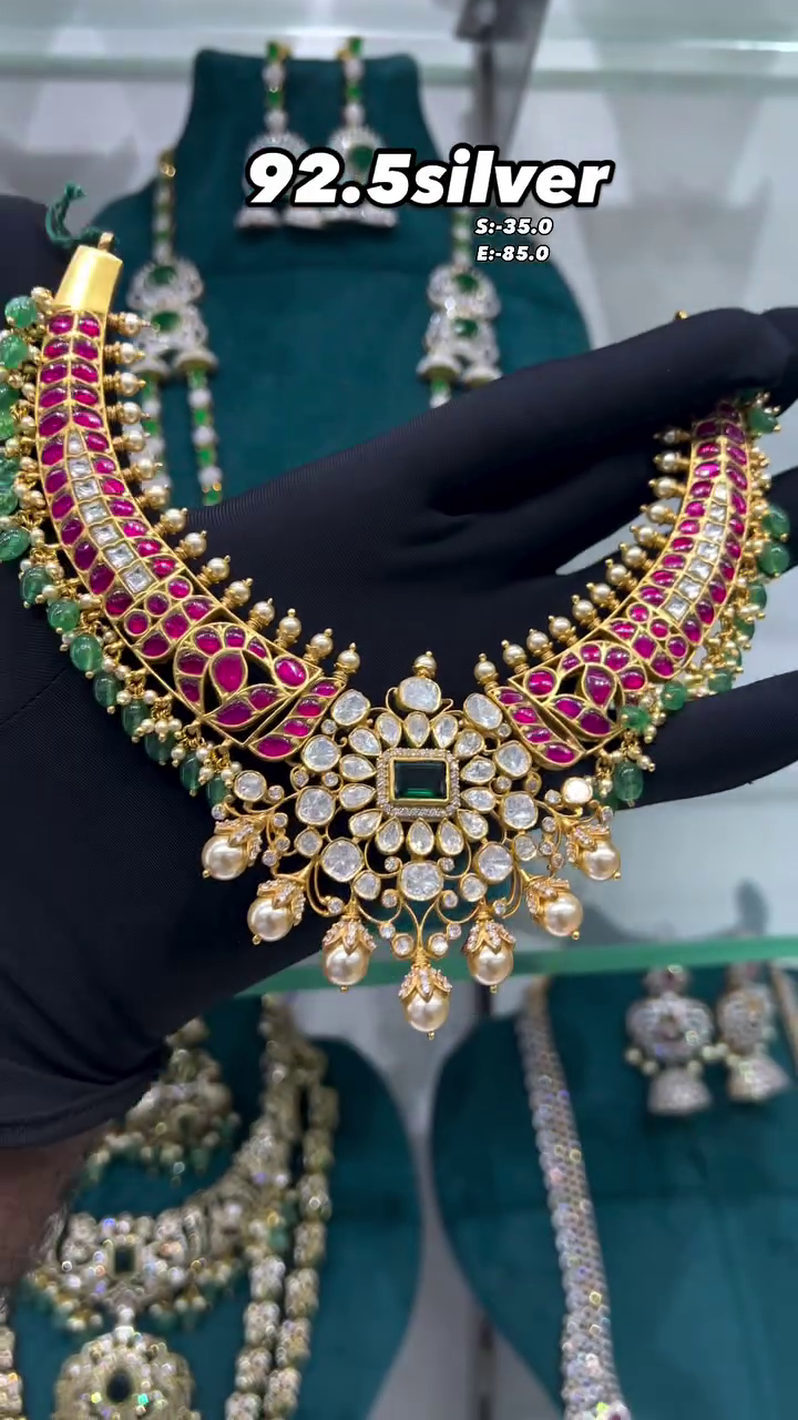 92.5 Silver Kundan and Mossnite Kanti Necklace From 'Navkar Boutique'