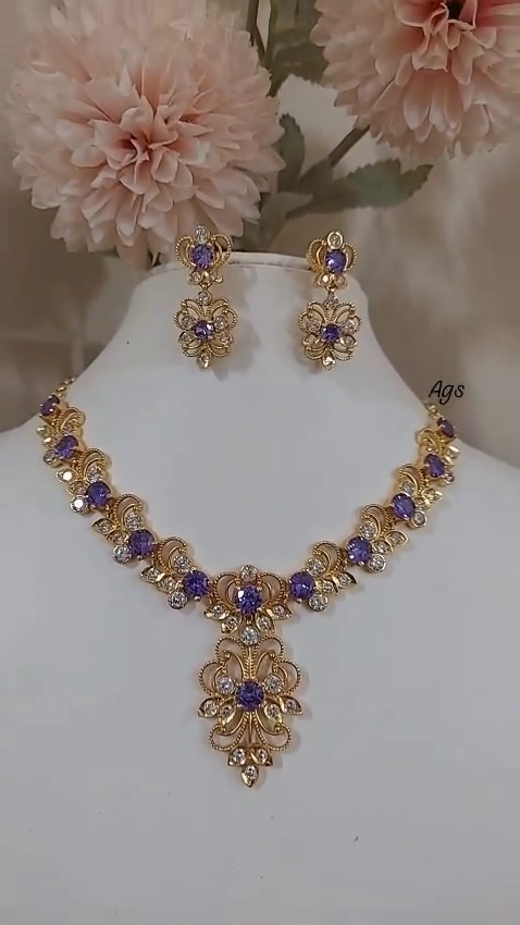 92.5 Silver Purple Stone Necklace From 'Ansh Silver Jewellery'