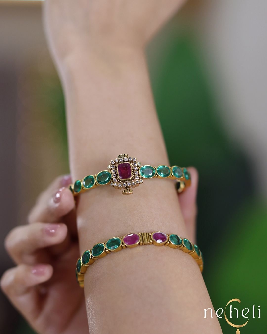 92.5 Silver Ruby And Emerald Bangles From 'Necheli Official'