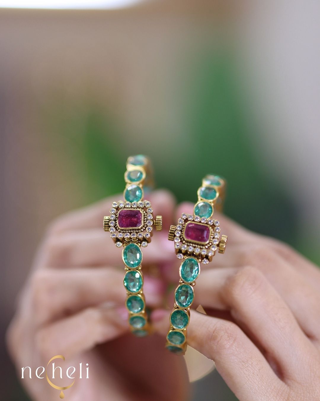 92.5 Silver Ruby And Emerald Bangles From 'Necheli Official'