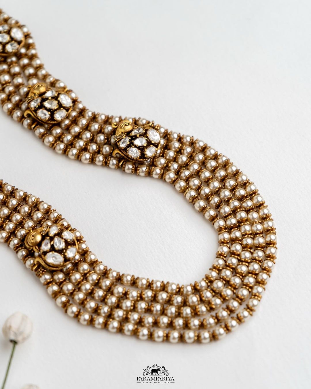 Antique Pearl Layer Mala With Moissanite Charms From 'Parampariya'