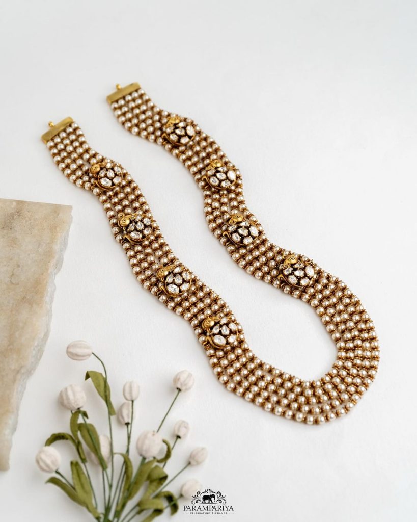 Antique Pearl Layer Mala With Moissanite Charms From 'Parampariya'