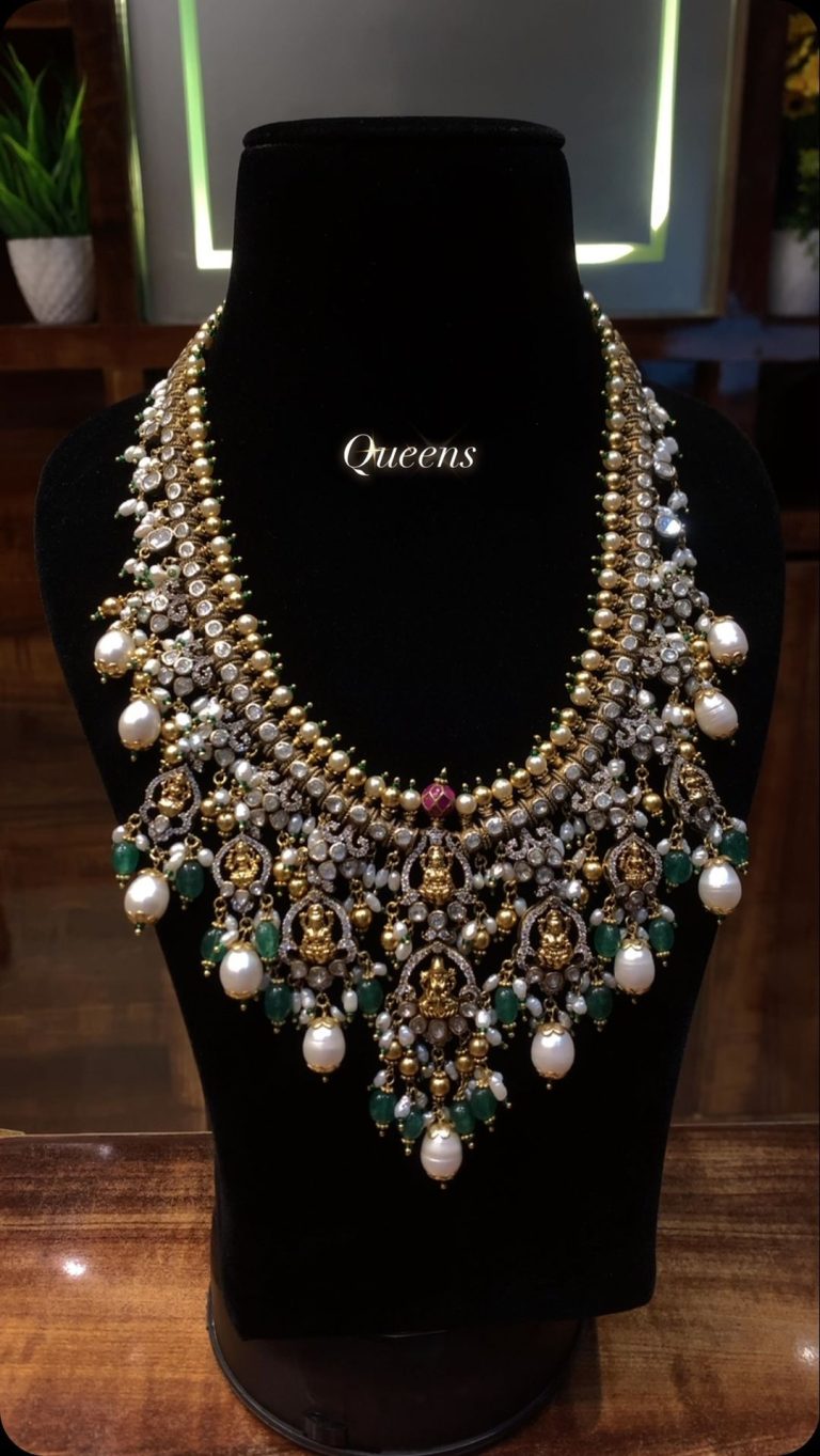 Beaded And Pearl Lakshmi Long Necklace From 'Queens Silver Jewellery'