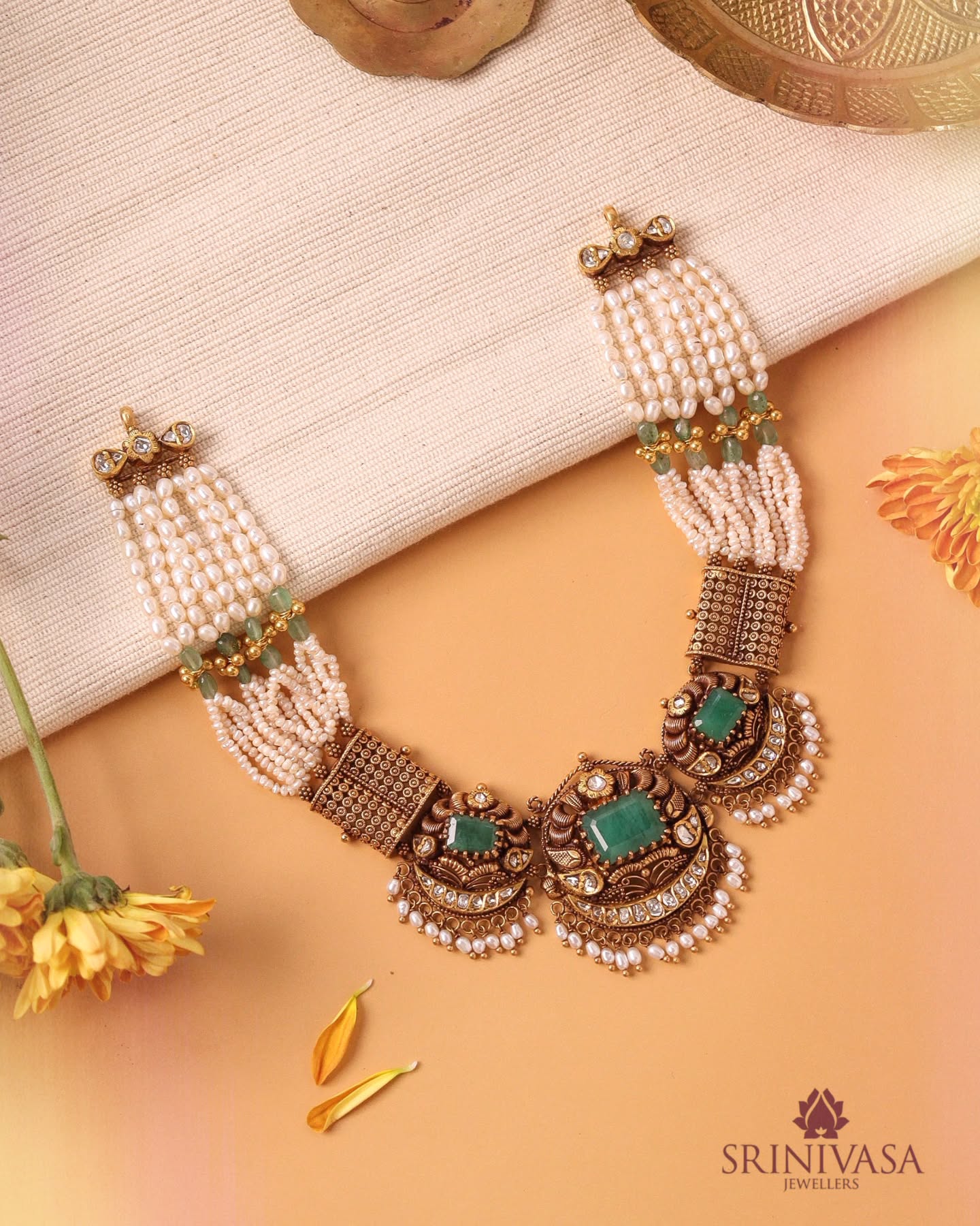 Beaded Gold Necklace From 'Srinivasa Jewellers'