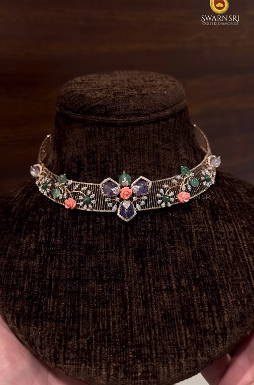 CZ Stones Gold Choker from 'Swarn Sri Gold & Diamonds'