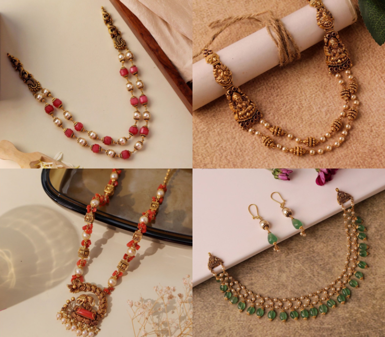 Gold Coral and Pearl Bead Neck Sets From ‘Srinivasa Jewellers’