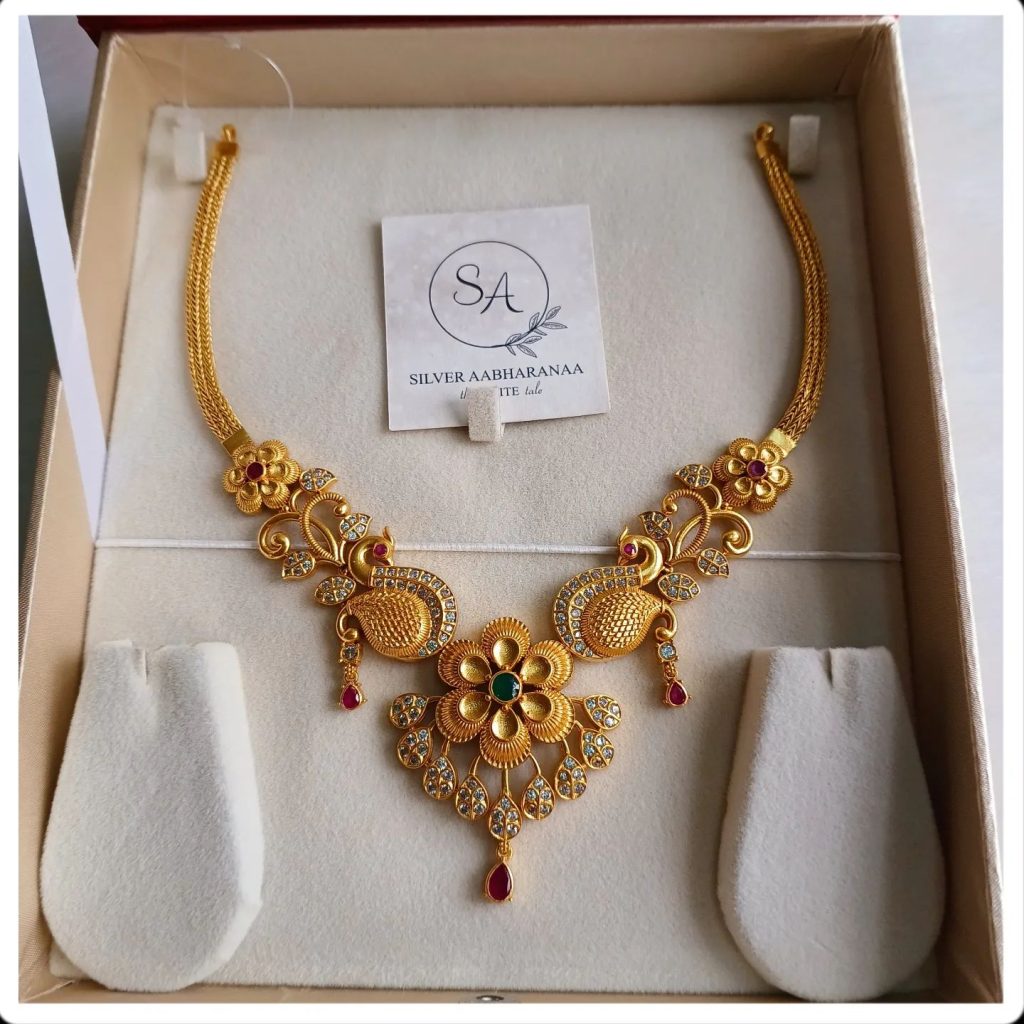 Gold Plated Contemporary Peacock Necklace From 'Silver Abharanaa'