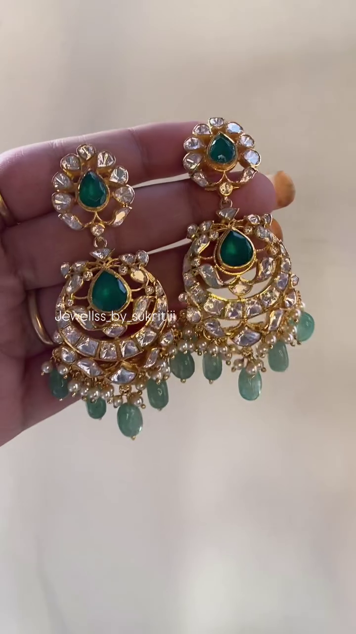 Gold Plated Moissanite Polki Earrings From 'Jewellss by Sukritiii'