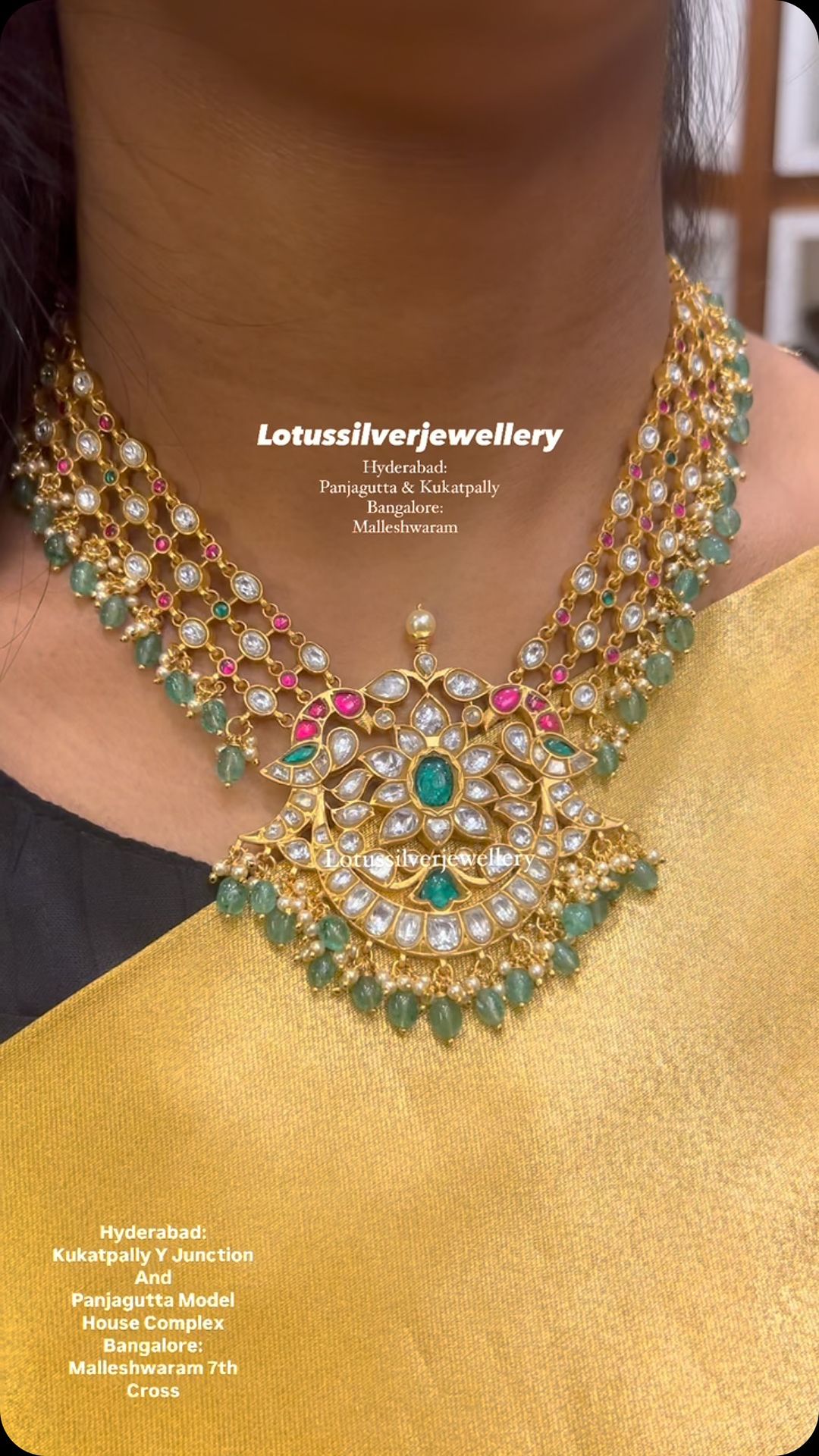 Green Beaded Drop Gold Plated Necklace From 'Antique Lotus'