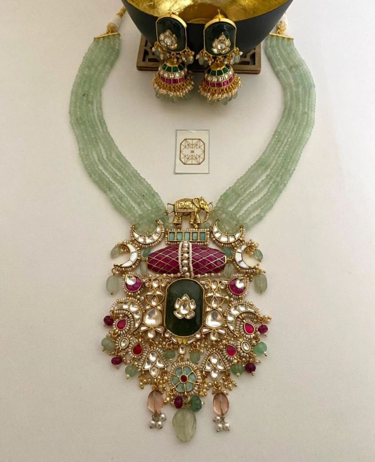 Green Beaded Kundan Necklace Set From 'Wholesale Kundan Jewellery'