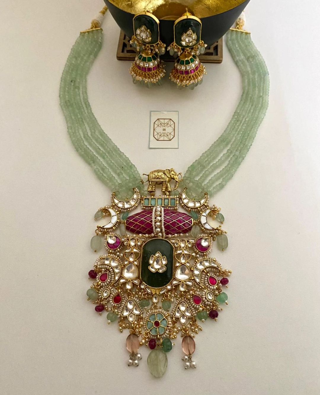 Green Beaded Kundan Necklace Set From 'Wholesale Kundan Jewellery' 