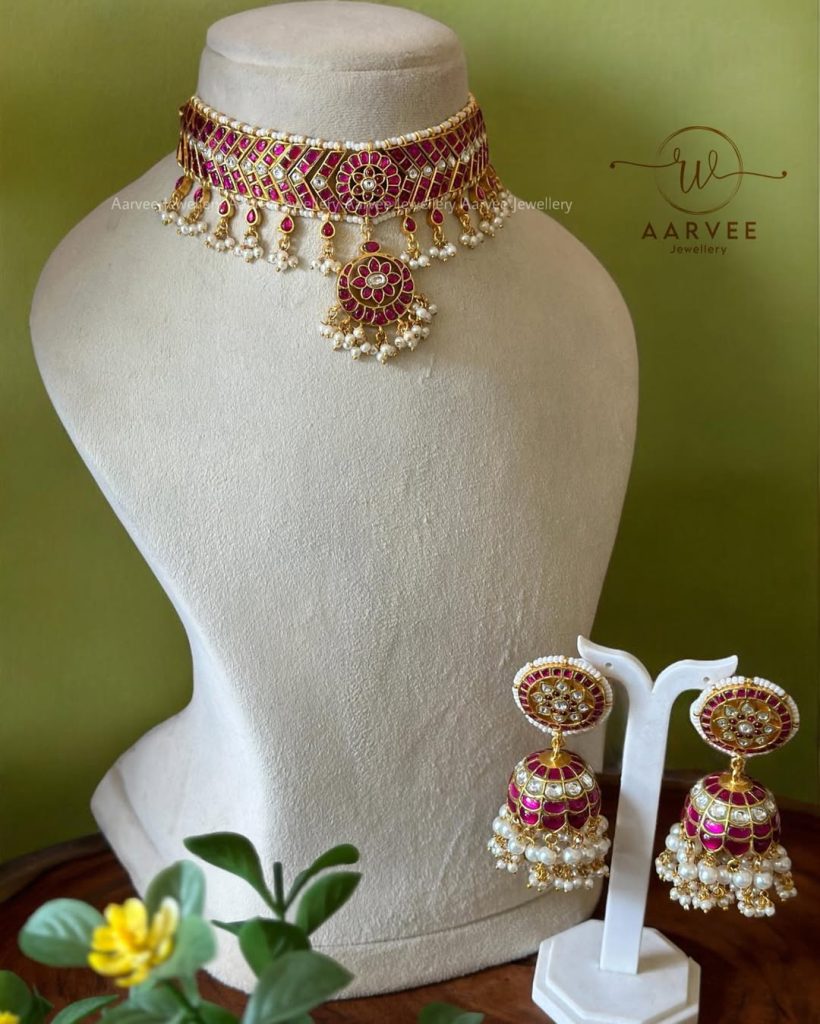 Jadau Kundan Choker With Jhumkas From 'Aarvee Jewellery'