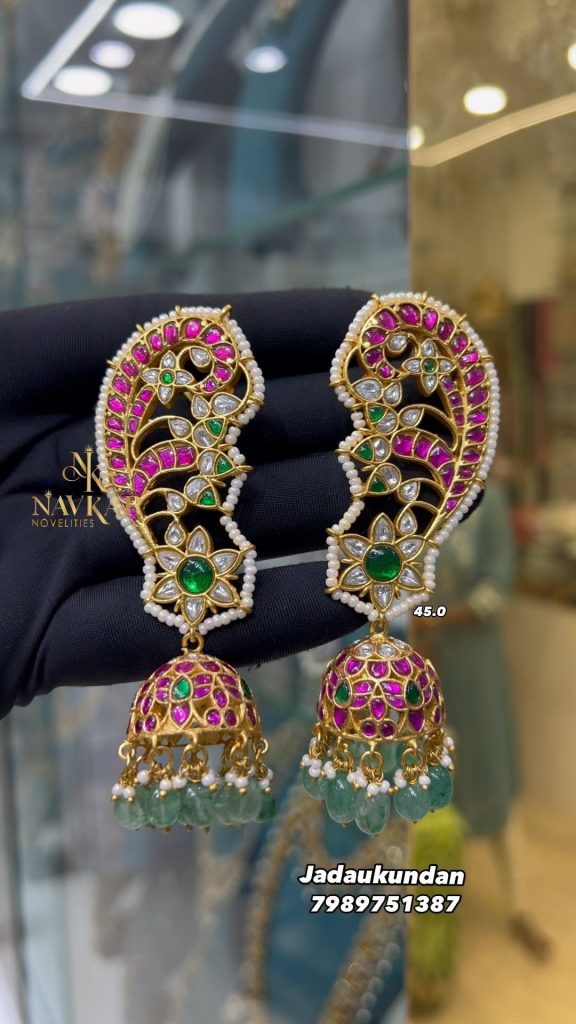 Jadau Kundan Jhumka with Pearls and Emeralds From 'Navkar Boutique'