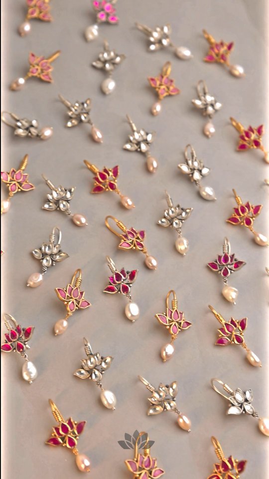 Lotus Kundan Hoops with Pearl Drops From 'Prade Jewels'