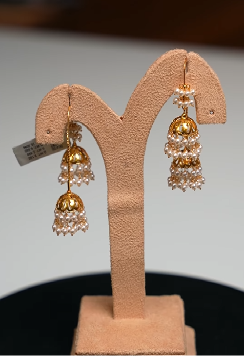 Pearl Hanging Jhumkas From 'DC Jewellers'