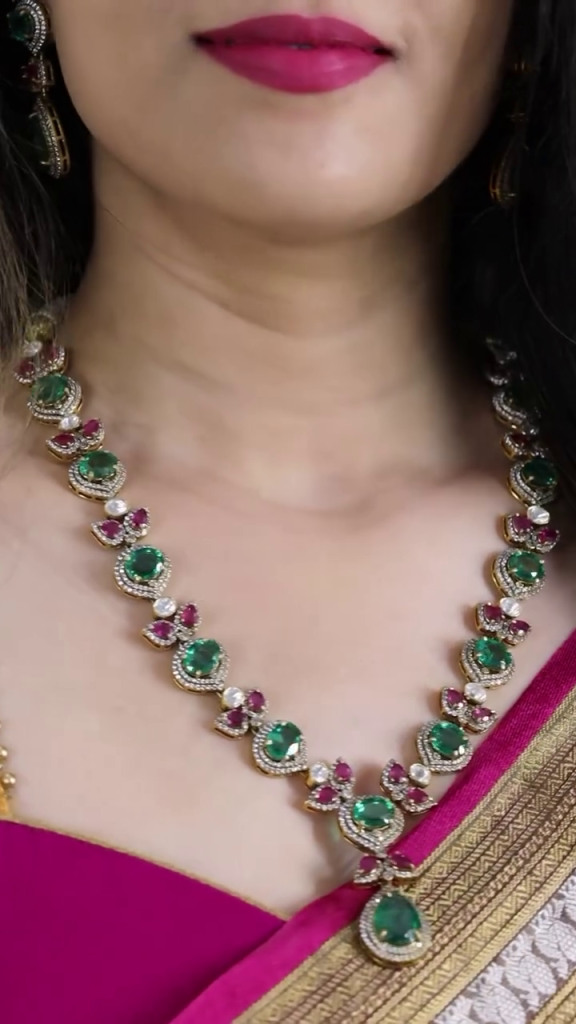 Rubies and Emeralds 92.5 Silver Necklace From 'Necheli Official'