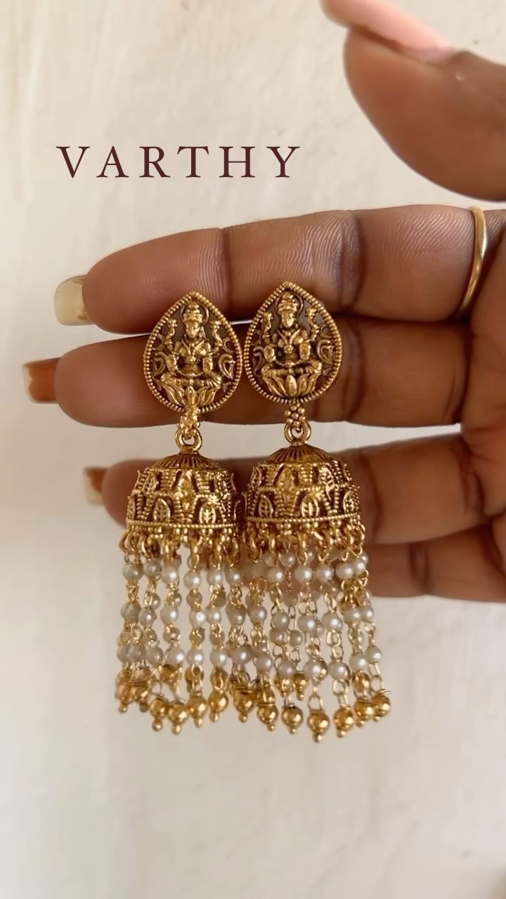 Traditional Pearl Drop Lakshmi Devi Jhumkas 'Varthy'