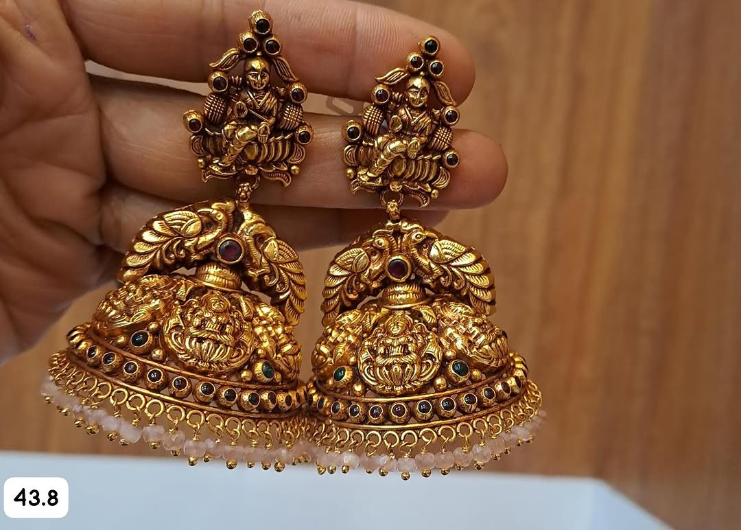 Gold Plated Beaded Drop Jhumkas From 'Mahil jewellers'