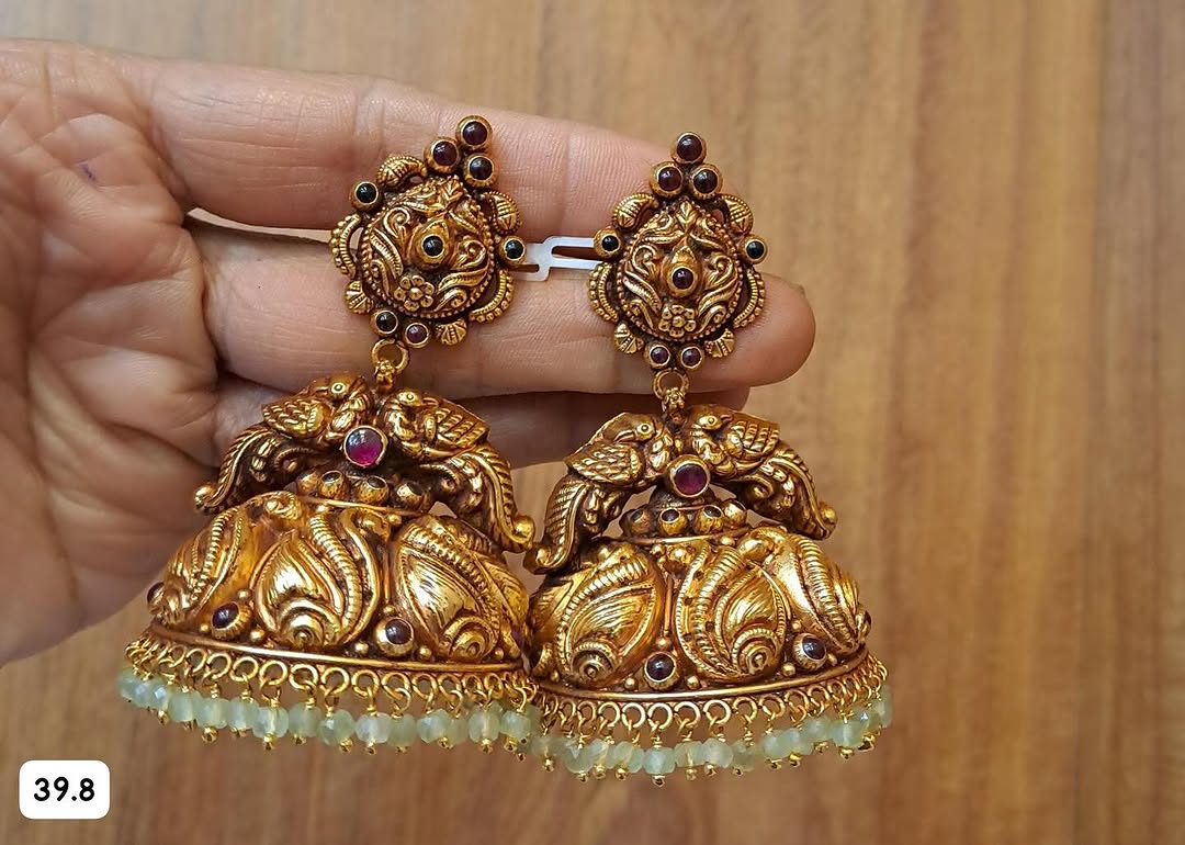 Gold Plated Beaded Drop Jhumkas From 'Mahil jewellers'