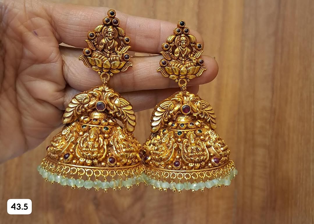 Gold Plated Beaded Drop Jhumkas From 'Mahil jewellers'