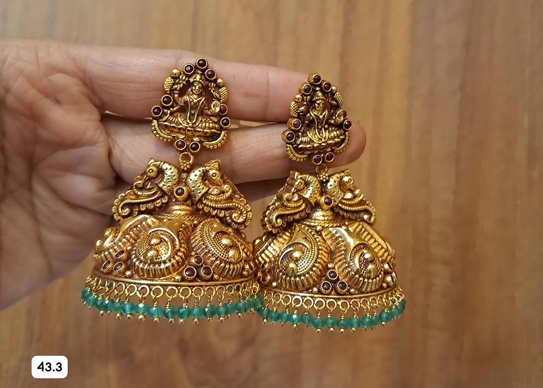 Gold Plated Beaded Drop Jhumkas From 'Mahil jewellers'