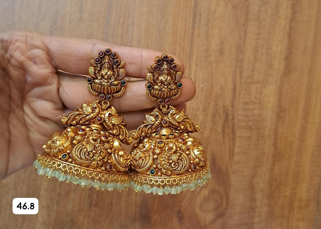 Gold Plated Beaded Drop Jhumkas From 'Mahil jewellers'